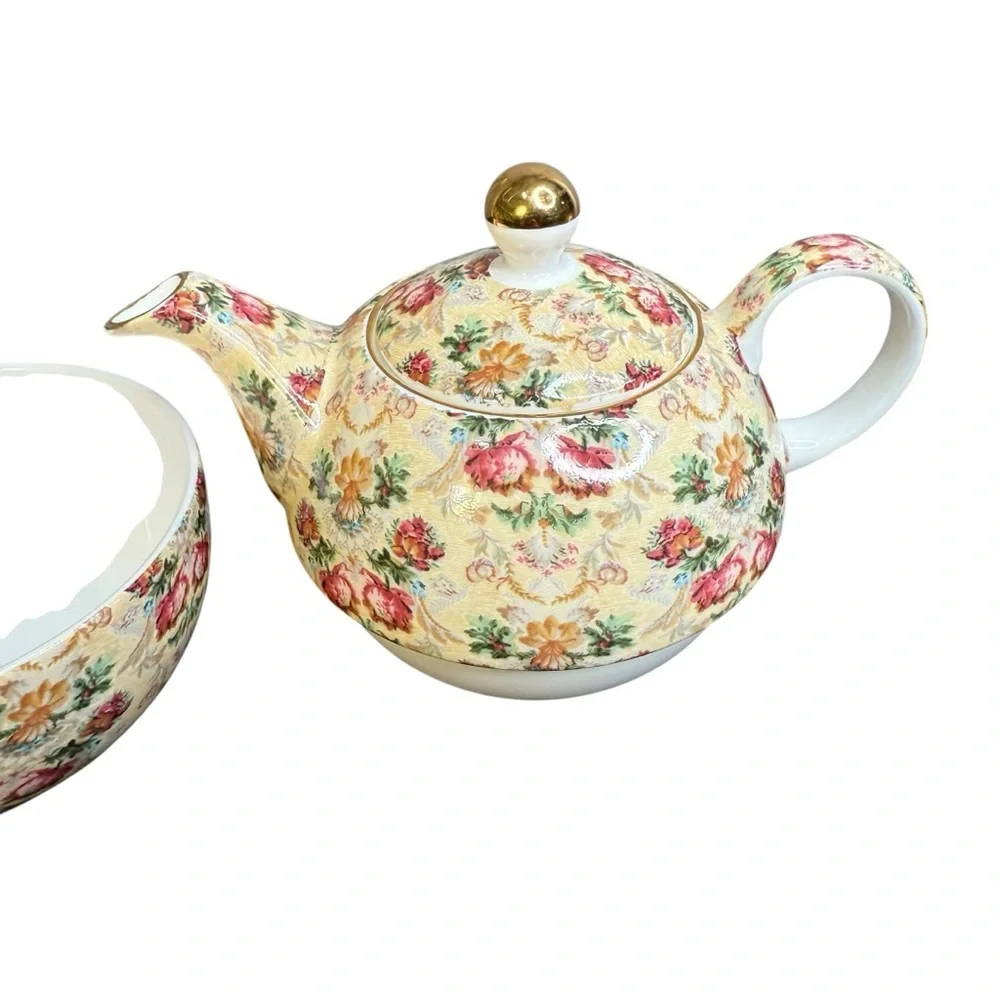 ROYAL PATRICIAN CHINTZ TEA-FOR-ONE TEAPOT & CUP SET – FLORAL VINTAGE